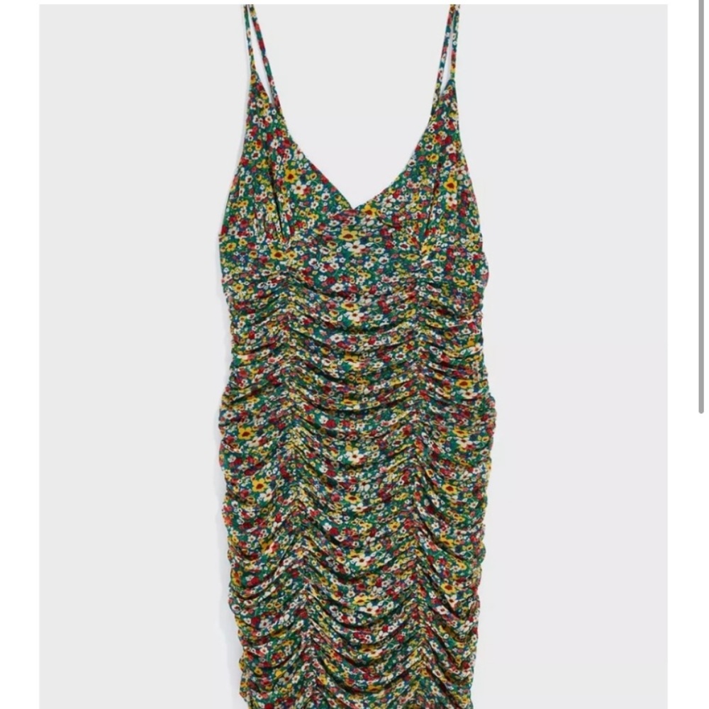 UO moonbeam mesh ruched floral body on dress